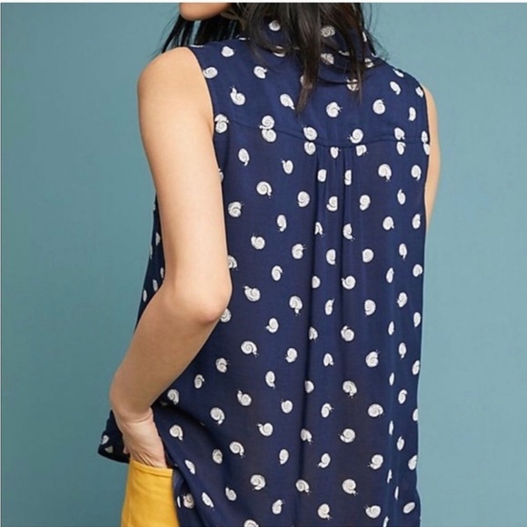 Anthropologie Conversations Snail Print Top Colloquial Sleeveless Buttondown - Picture 2 of 11